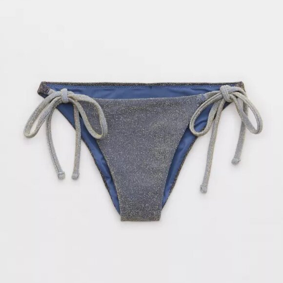 Aerie Sparkle Cheekiest Tie Bikini Bottom M | NWT | Navy Lurex | UPF 50 - Picture 3 of 4
